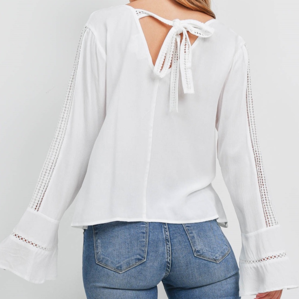 ❌DONATED❌Off White Long Bell Sleeve Oversized V-neck Tie Top - Picture 4 of 17